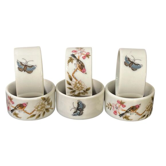 Shafford Chinese Garden with Bird, Butterfly, Flowers Napkin Rings Set 6 Japan A - Picture 2 of 16